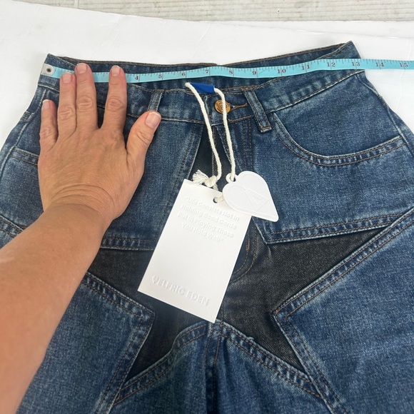 NWT Aelfric Eden Black Star Blue  Denim Jeans Jorts Shorts Streetwear Size 26/2 - Picture 9 of 16